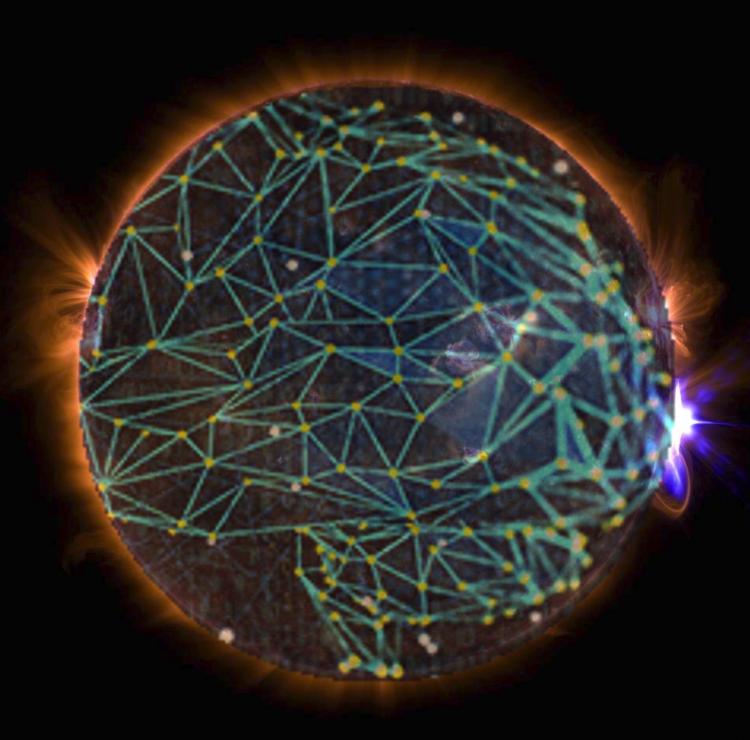 Graphic image of Sun with grid superimposed on it
