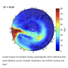 A polar tongue of ionization during a geomagnetic storm stretching from lower latitudes up over Canada, Greenland, and northern Europe and Asia.*