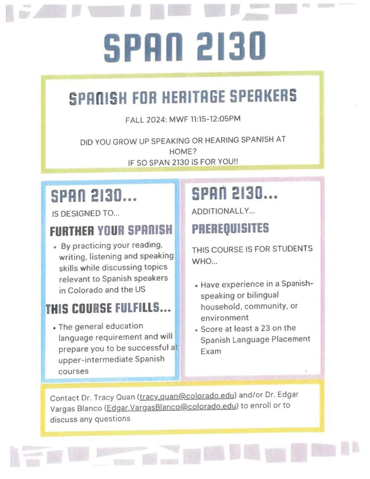 SPAN 2130 heritage course flyer
