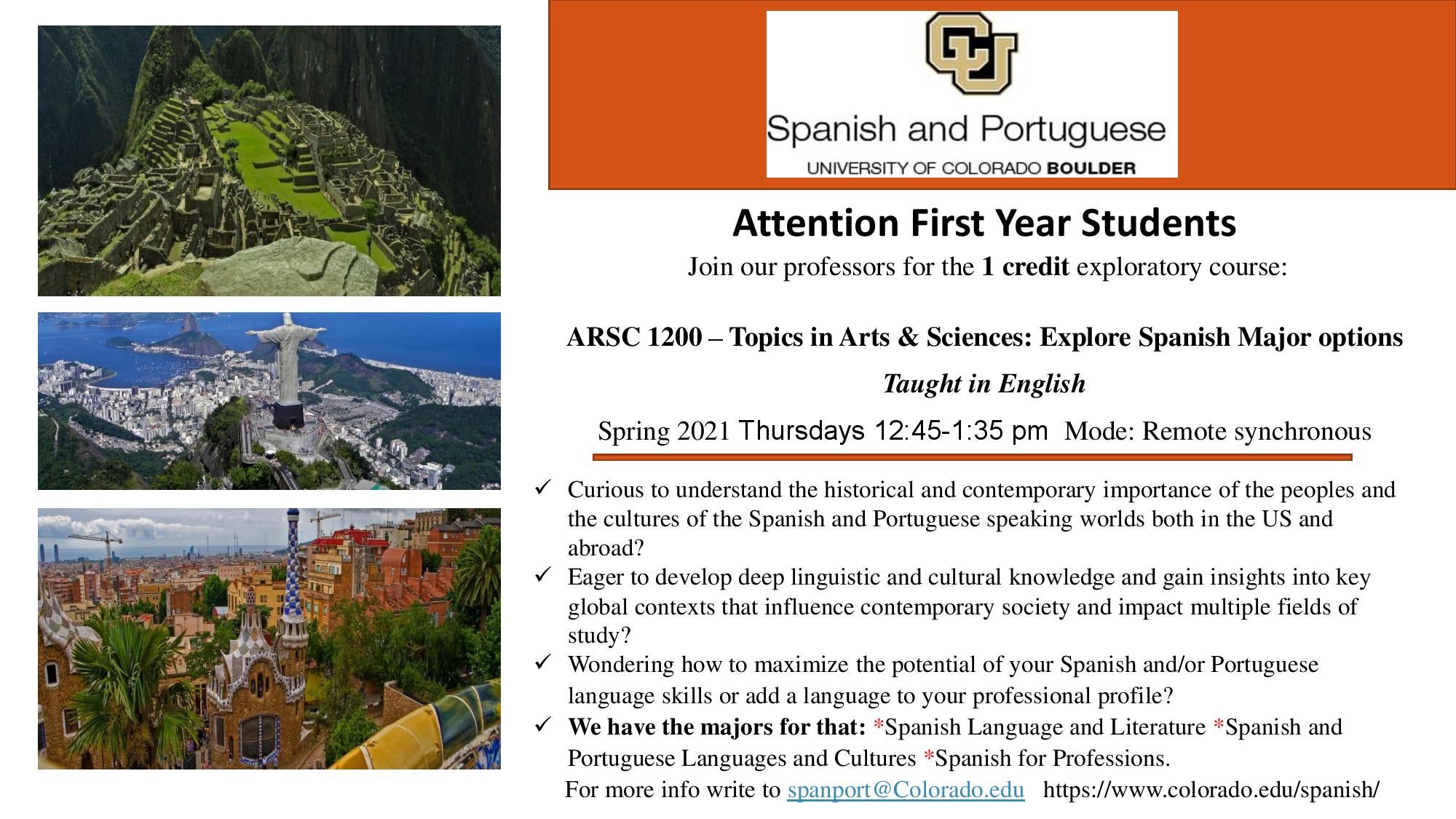 New Course: ARSC 1200: Topics in Arts & Sciences: Explore Spanish Major ...