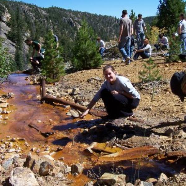 Photo of SRAP students by a stream
