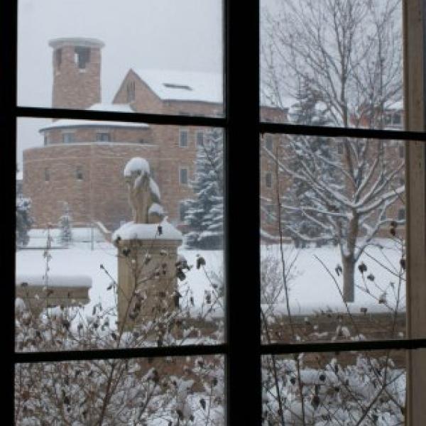 Staying cozy inside Sewall Hall in winter