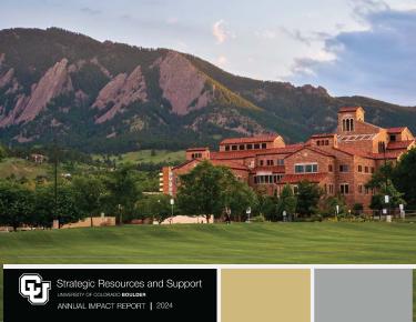 Cover page of Impact Report, featuring scenic photo of CU Boulder campus