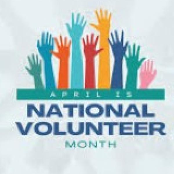 National Volunteer Month with Colorful hands raised up
