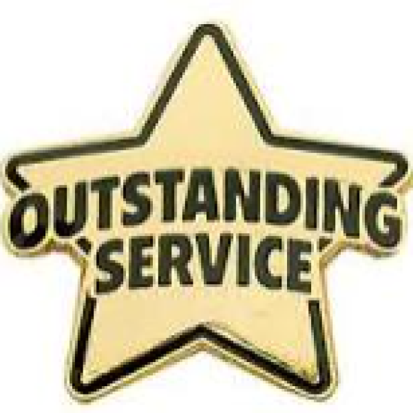Gold star with outstanding service text