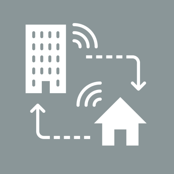 Clipart of house and office building with arrows revolving around them