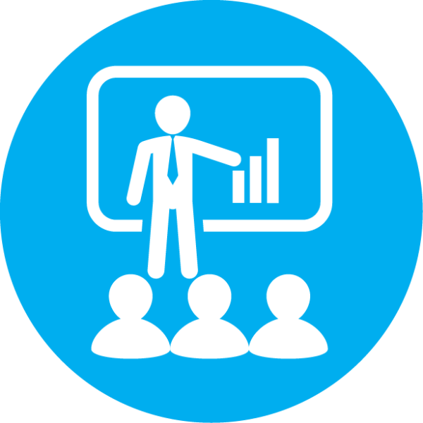 Thumbnail of person standing in front of audience with tie pointing towards a chart