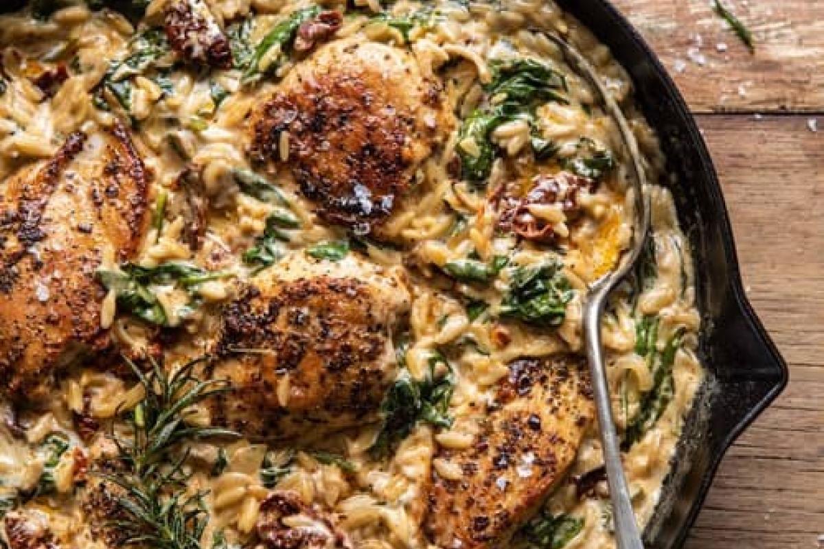 One Skillet Creamy Sun-Dried Tomato Chicken and Orzo