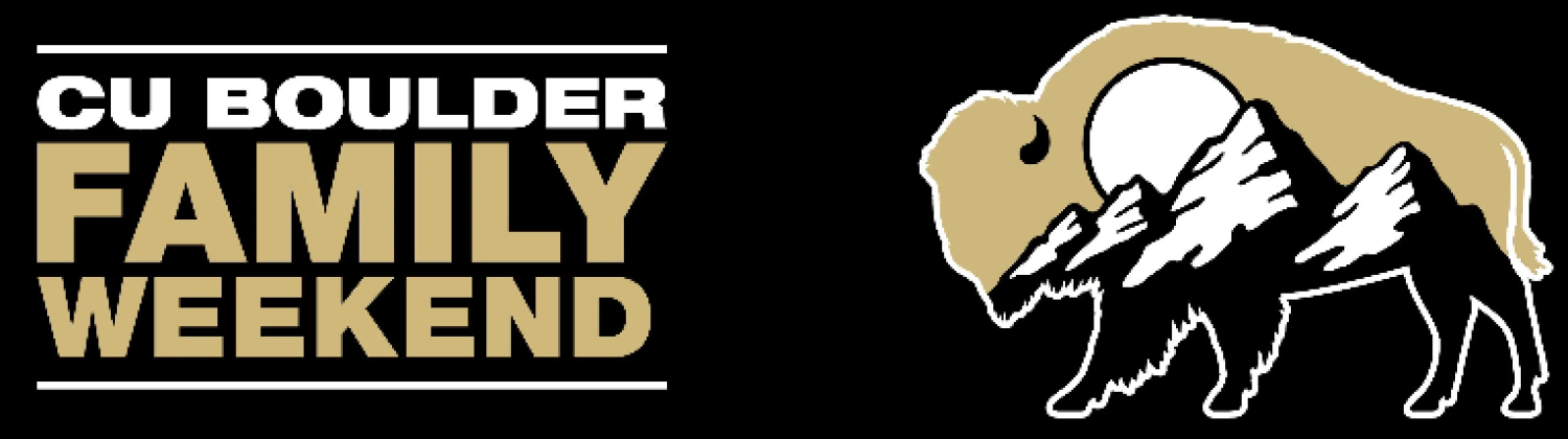 Black and Gold Family Weekend Logo and Buffalo with Flatirons