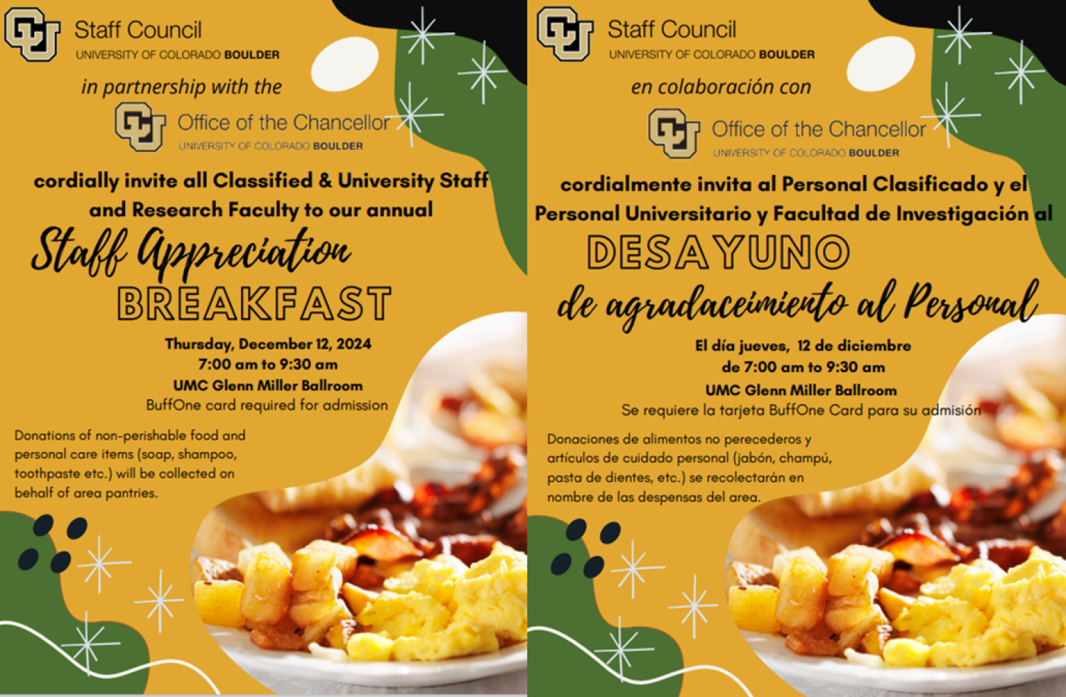 taff Appreciation Breakfast on December 12 from 7:30a - 9a, English and Spanish