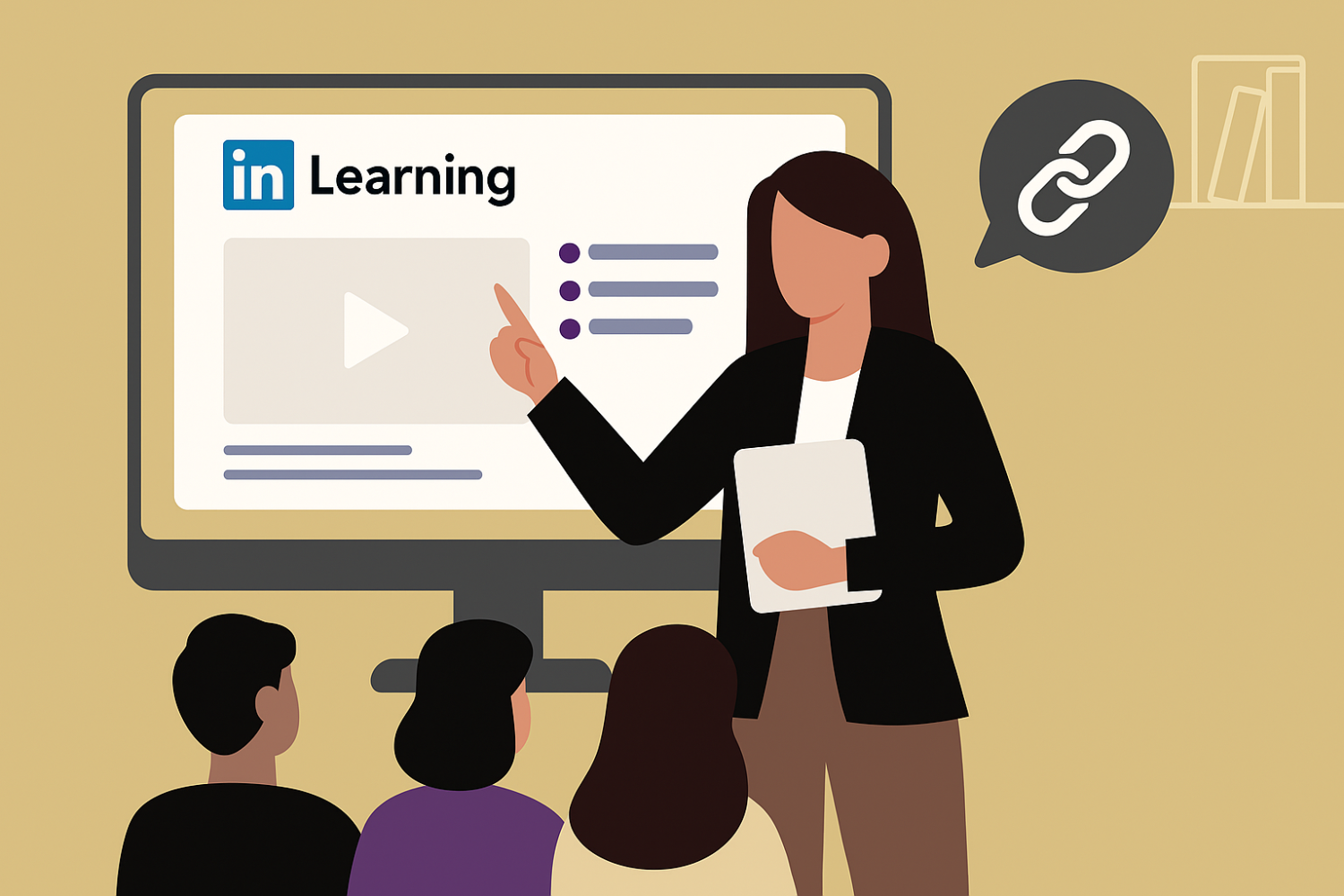 Female presenting Linkedln Learning to 3 other people,