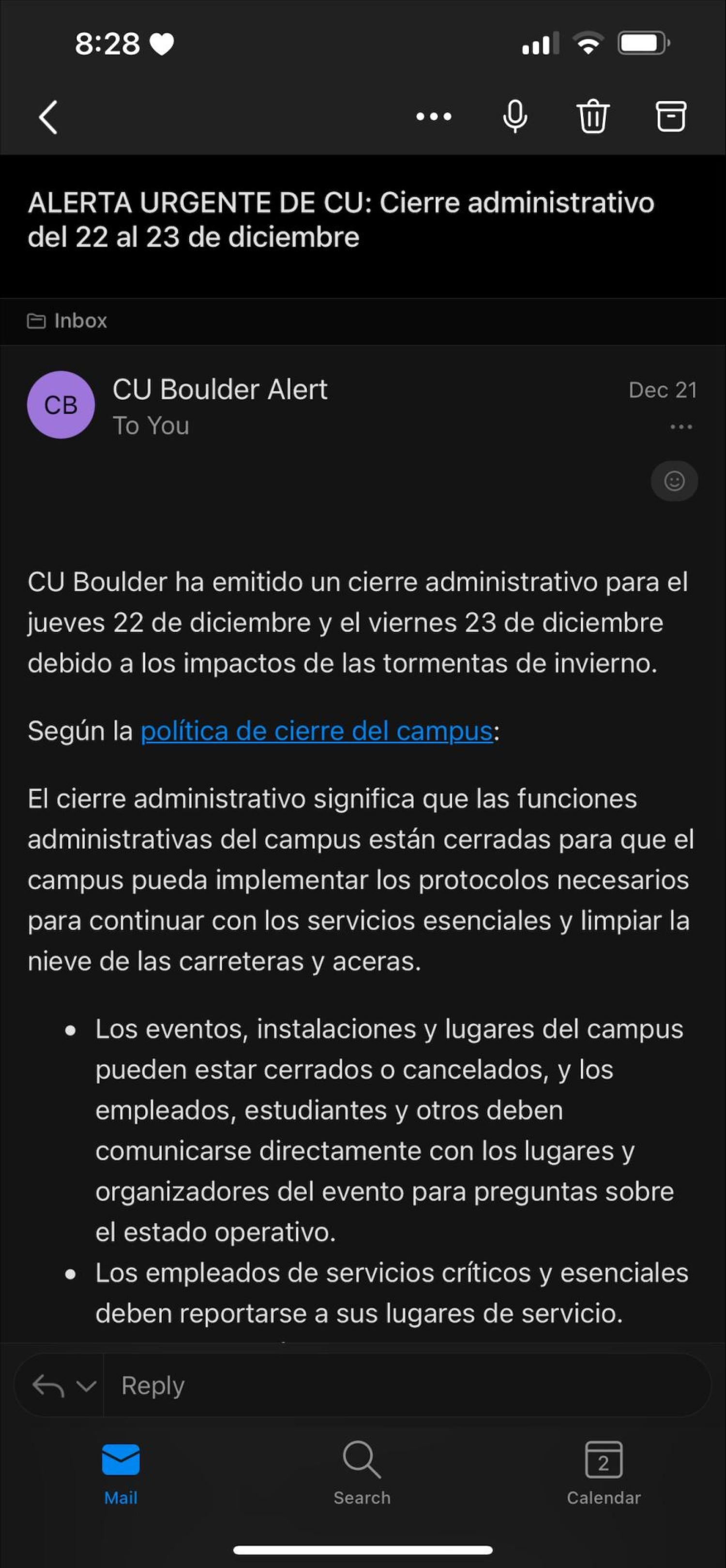 Alerts in Spanish