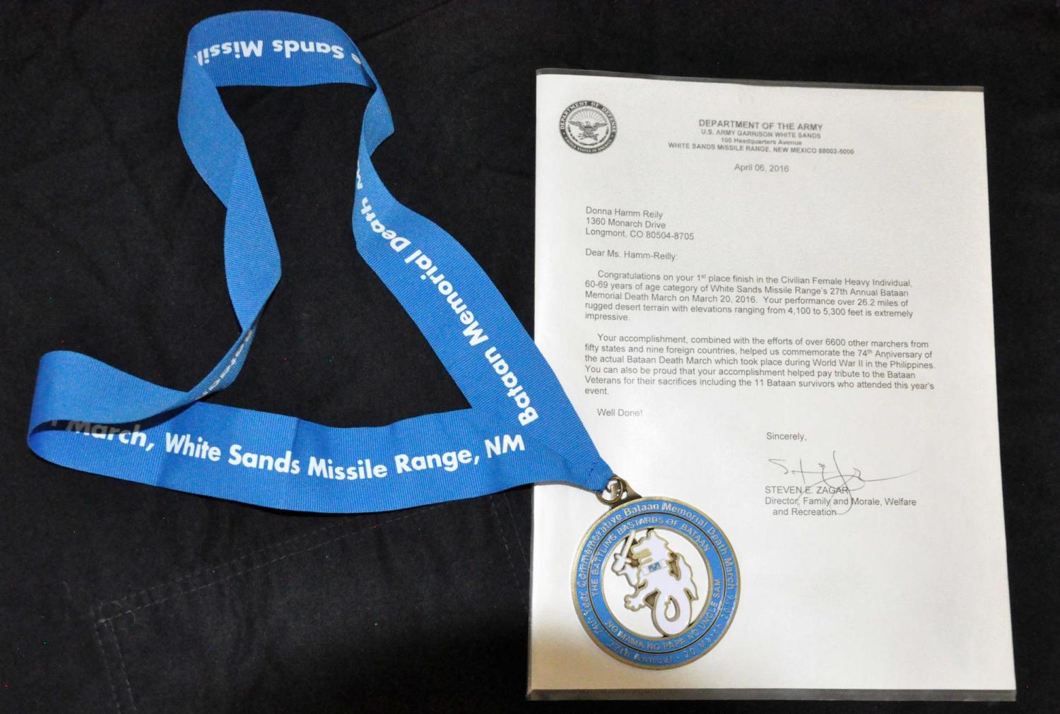 Donna's Medal and letter from the Army
