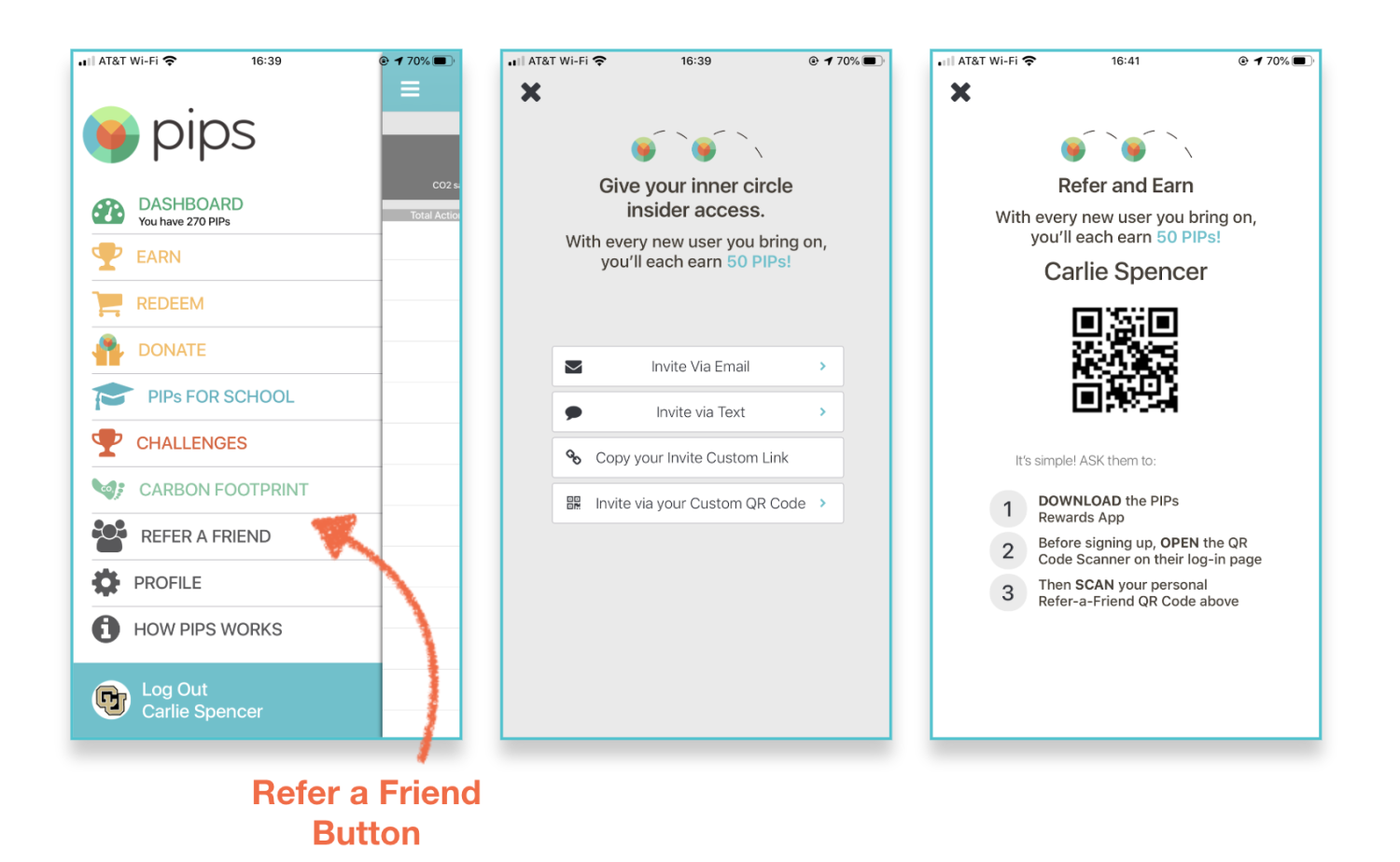 Refer a friend screen