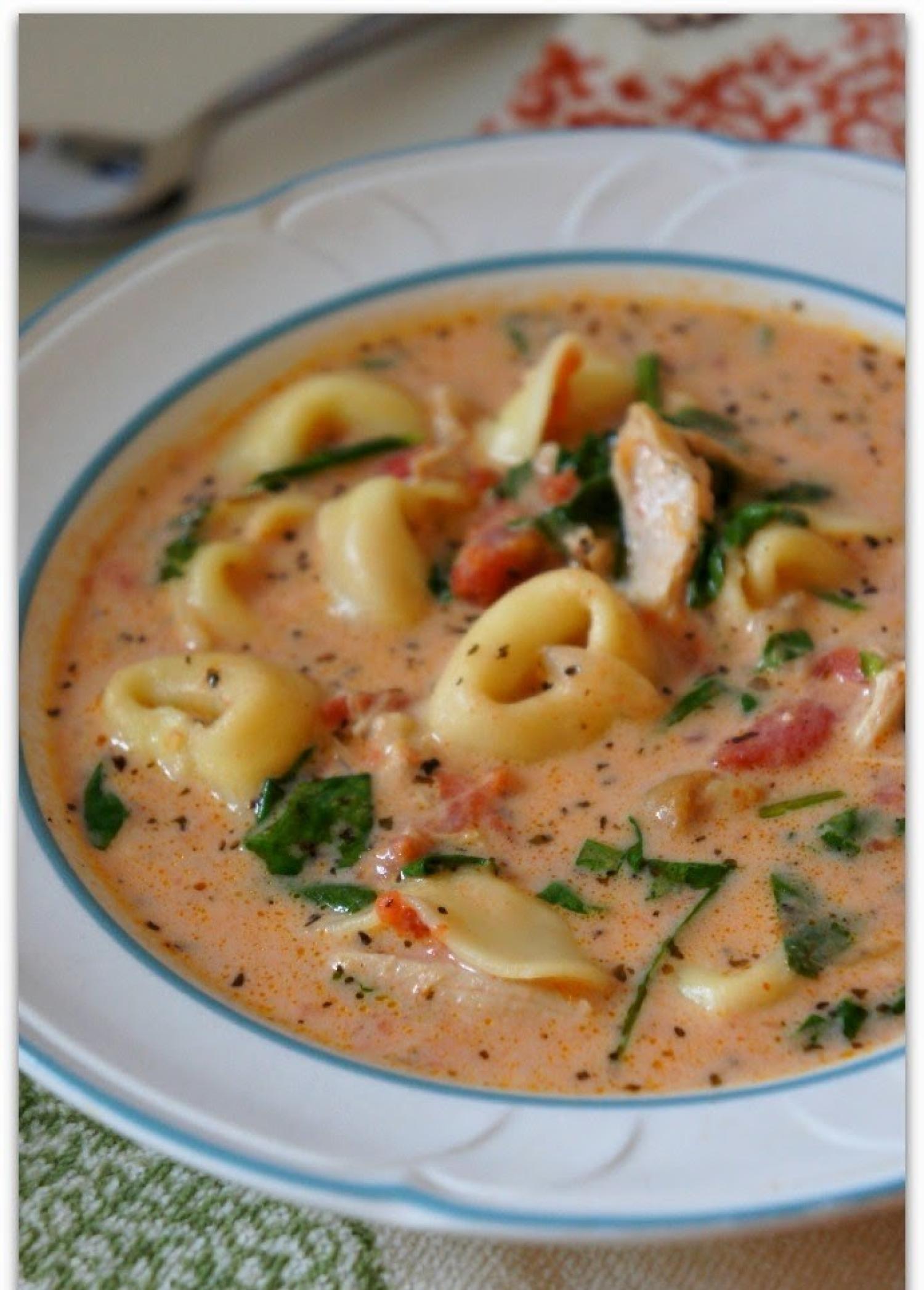 Slow Cooker Creamy Tortellini, Spinach and Chicken Soup