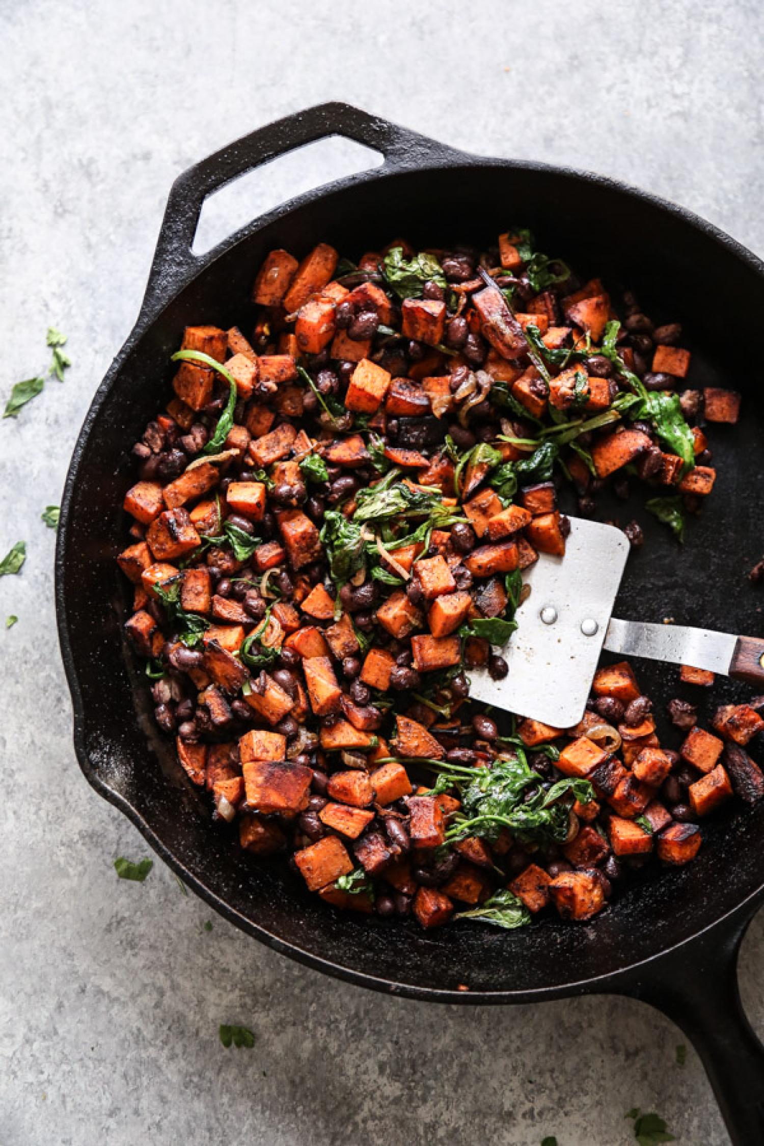 Sweet Potato, Black Bean, and Spinach Hash