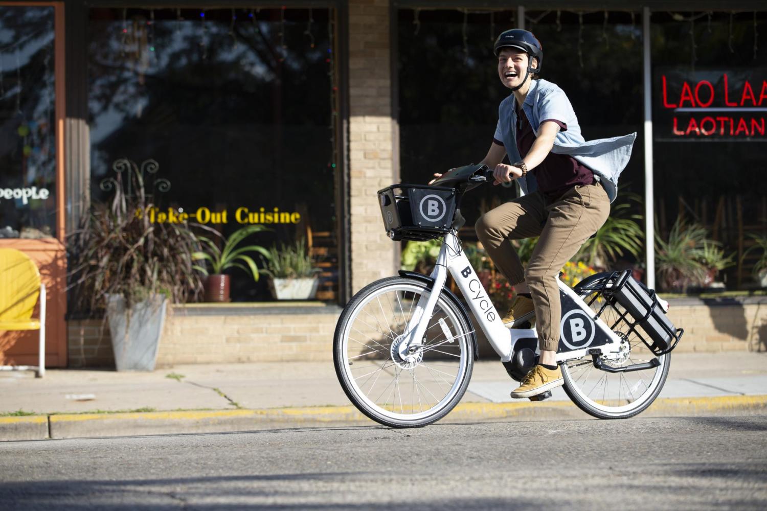 Person riding B-Cycle