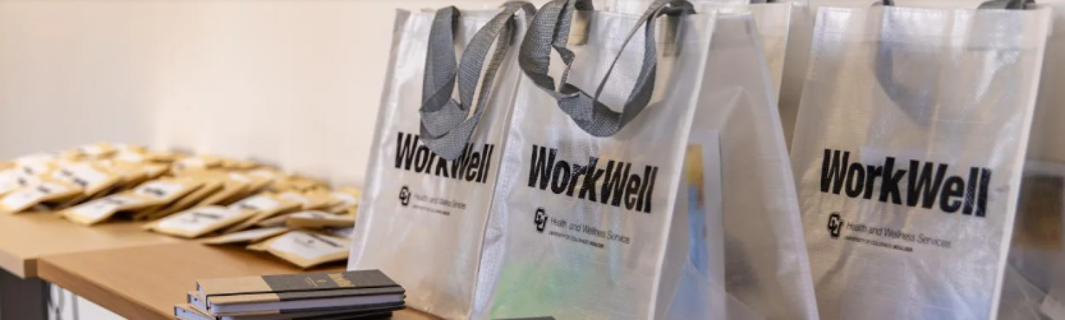 WorkWell bags on a desk with other items
