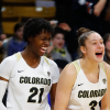 CU Women's basketball players cheering