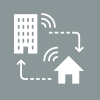 Clipart of house and office building with arrows revolving around them