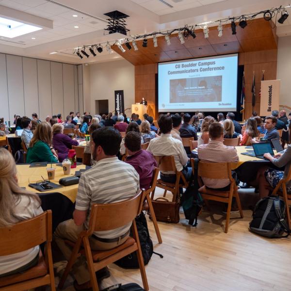 Communicators listen to a presenter at the 2018 Campus Communicators Conference