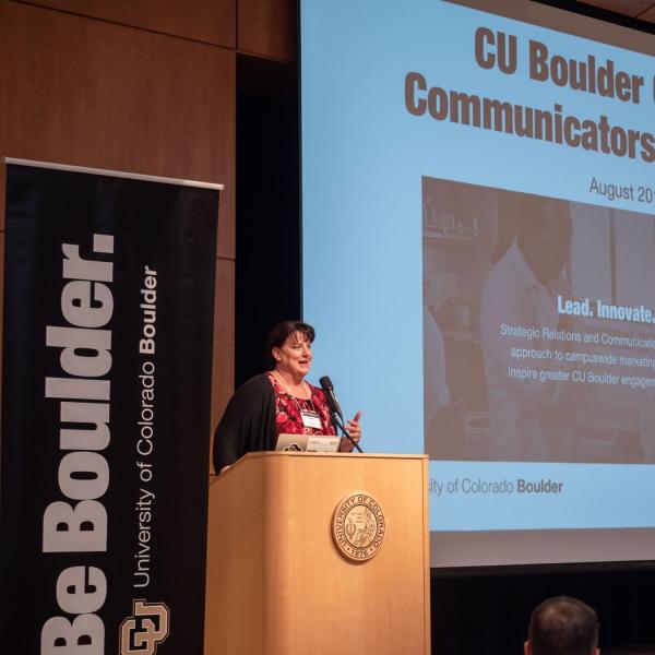 SVC and CFO Kelly Fox speaks at the Fall 2018 Campus Communicators Conference