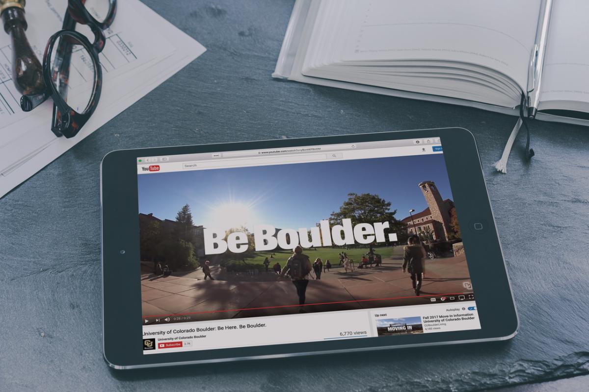 CU Boulder YOuTube channel on a tablet