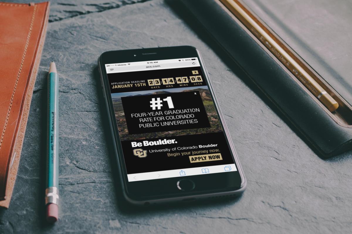 CU Boulder digital ad on an iPhone