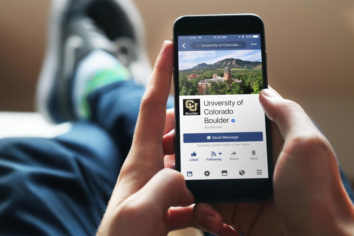CU Boulder Facebook page viewed on an iPhone