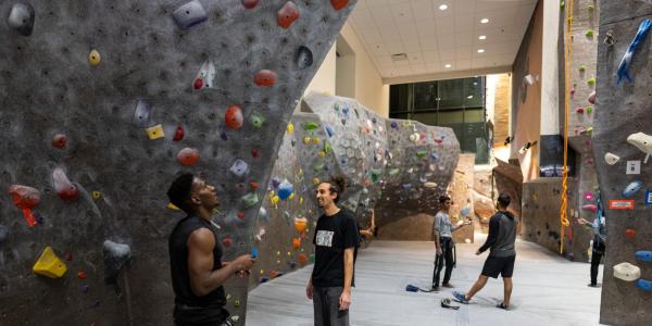 Students attend an Inclusive Rec bouldering event at the Rec Center 