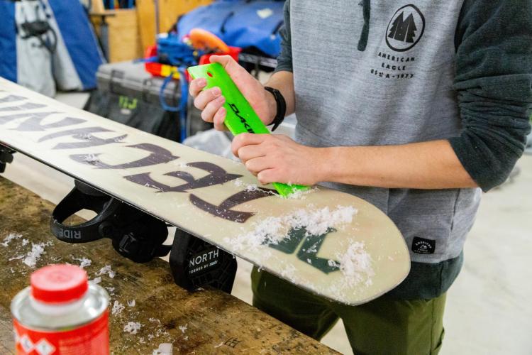 Snowboard being worked on