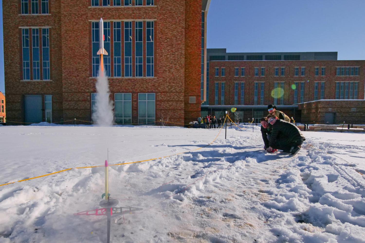 Students launching rockets during eweek