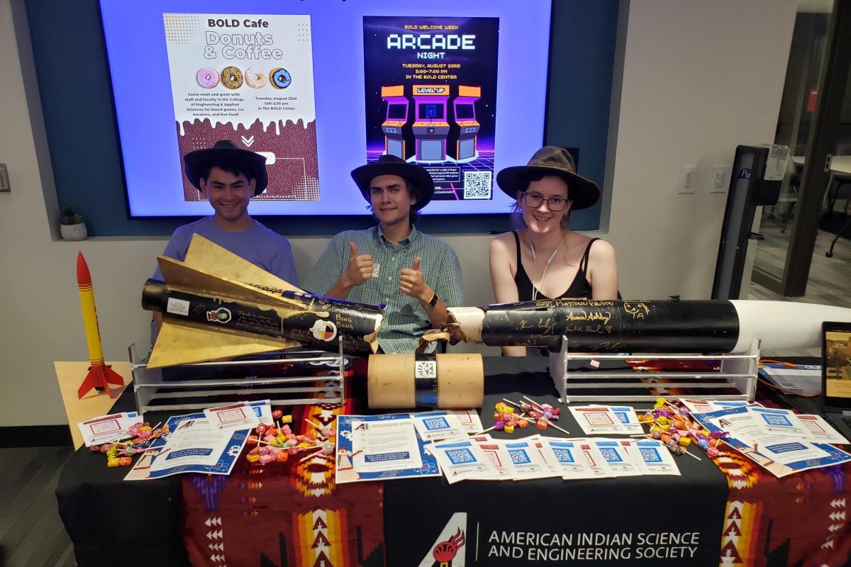 AISES leadership tabling a fall 2022 welcome event in the BOLD Center