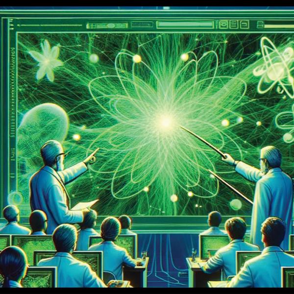 A group of scientists looking at a screen