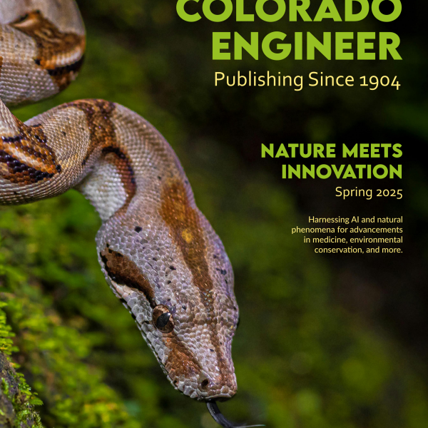 A photo of a snake across the left hald of the cover with the text "Colorado Engineer Publishing Since 1904" in the top right corner of the image