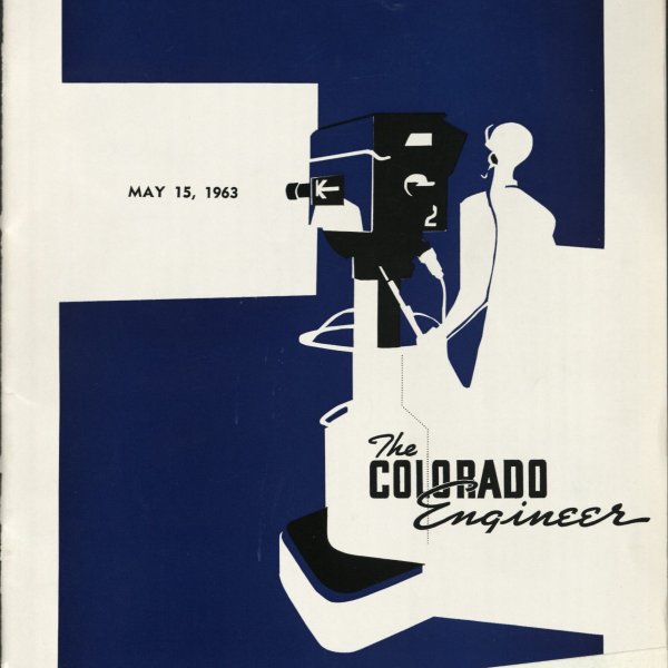 A cartoon drawing of a person recording a screen with the text "may 15, 1963" on it and the text "The colorado engineer" in their shadow