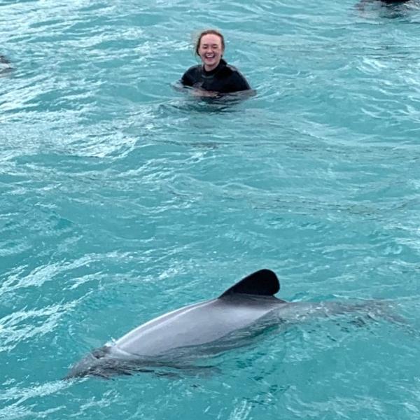 Raechel Jones swimming with dolphin