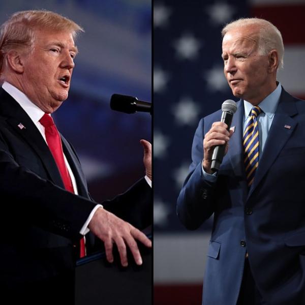 Trump and Biden giving speeches.