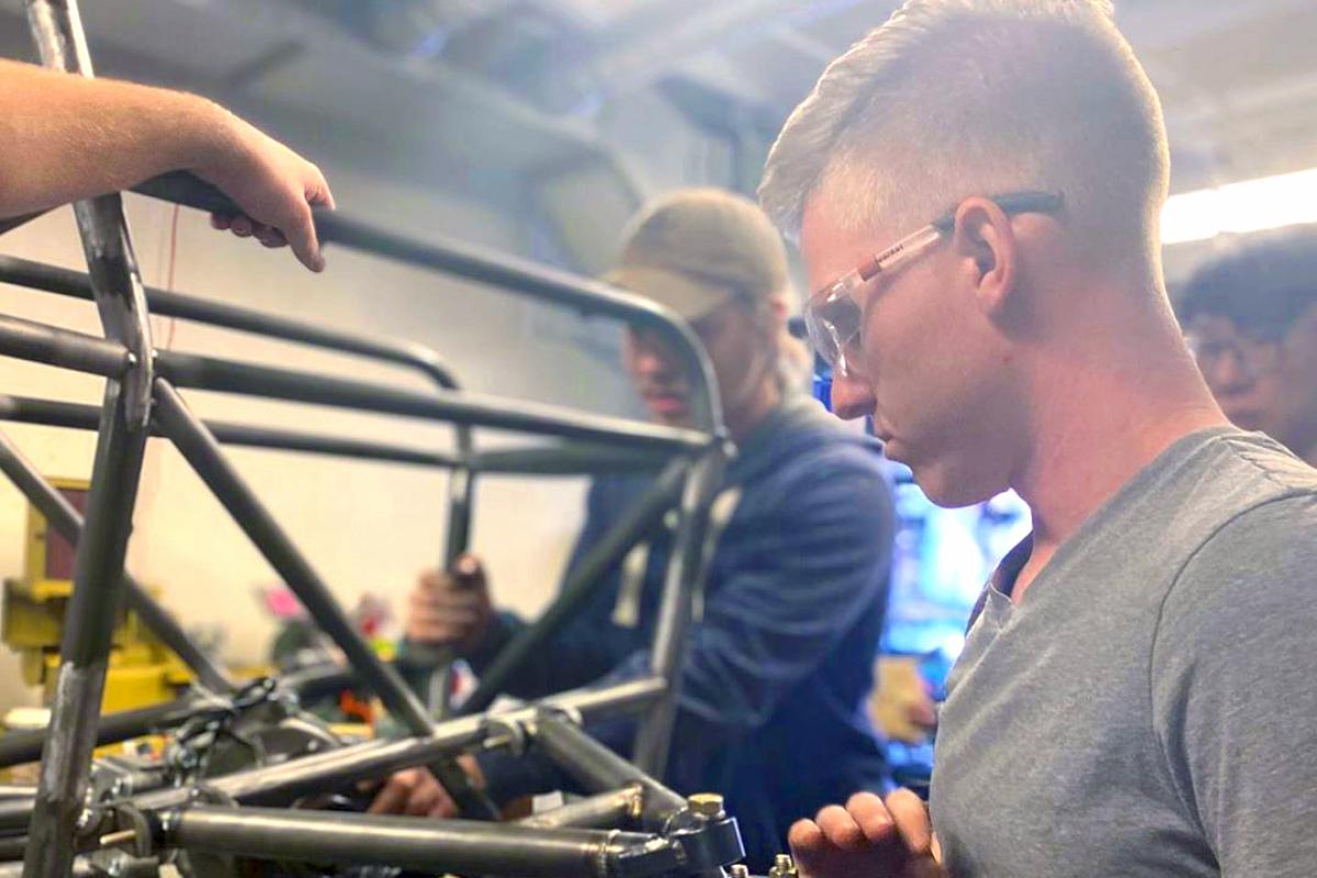 Student working in machine shop