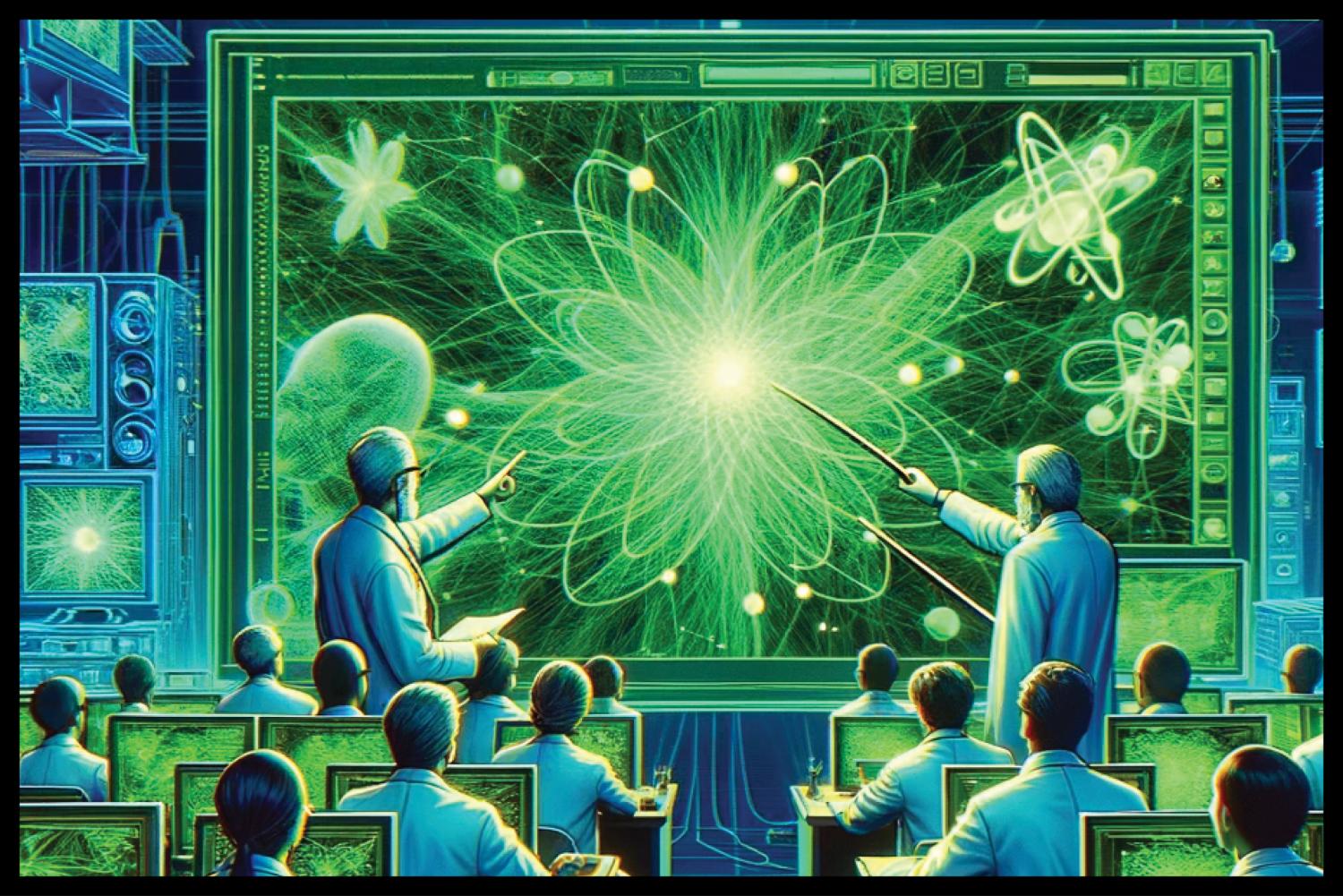 A group of scientists looking at a screen