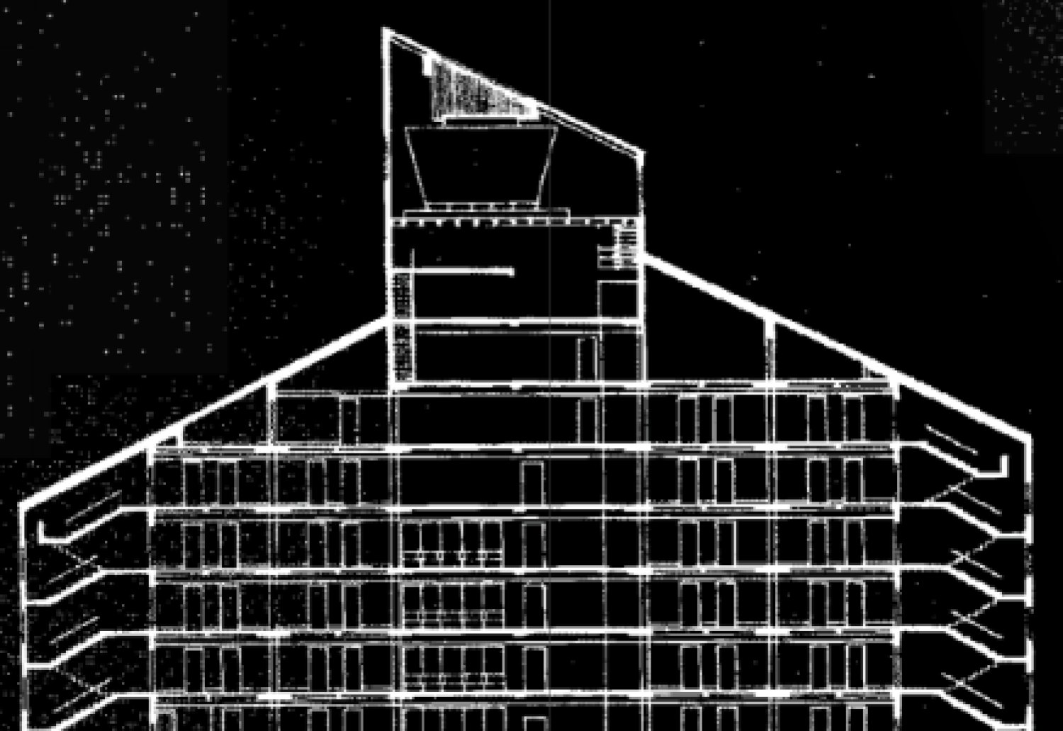 A black and white blueprint of the CU engineering center