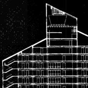 A black and white blueprint of the CU engineering center