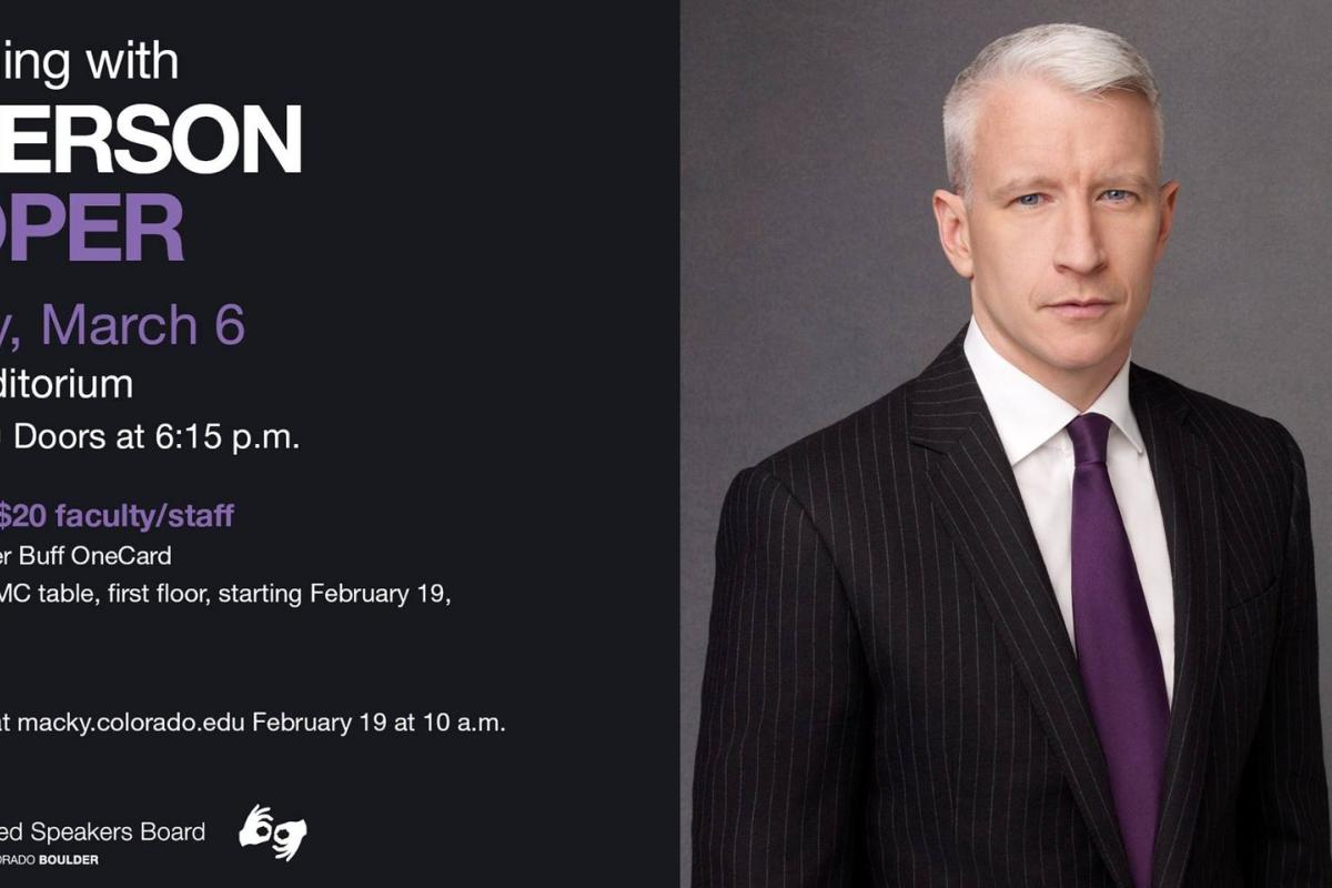Anderson Cooper event poster. With image of speaker and times for the event