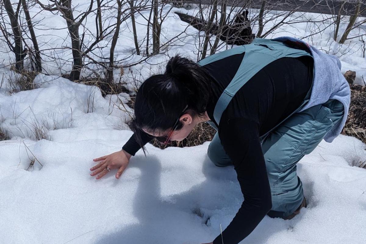 a woman about to eat a mouthful of snow