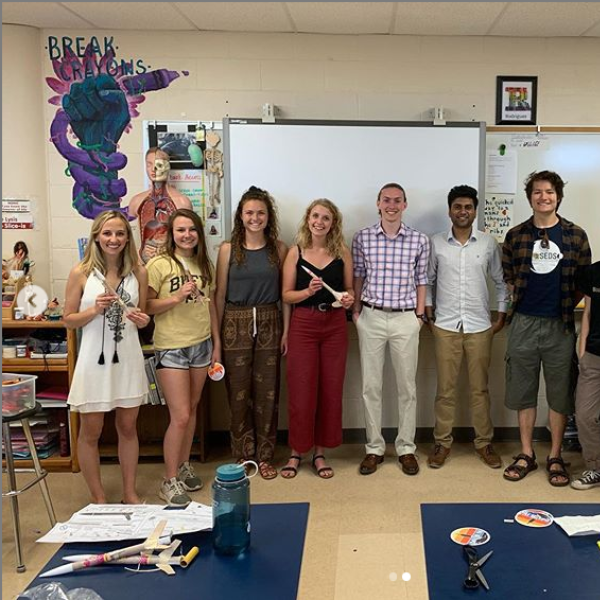 CUSEDS members leading a rocketry lesson for local high schoolers