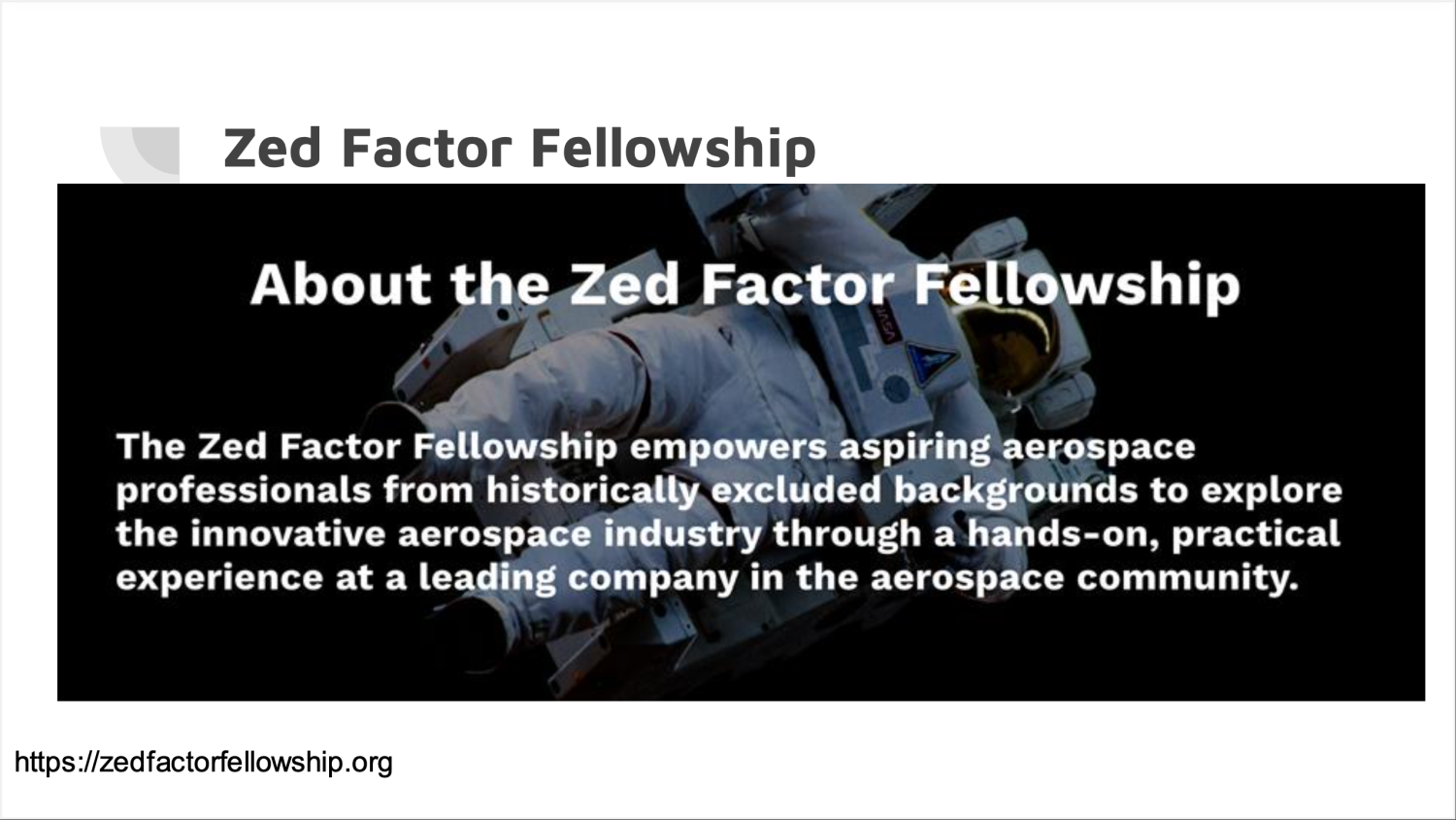 Zed Factor fellowship