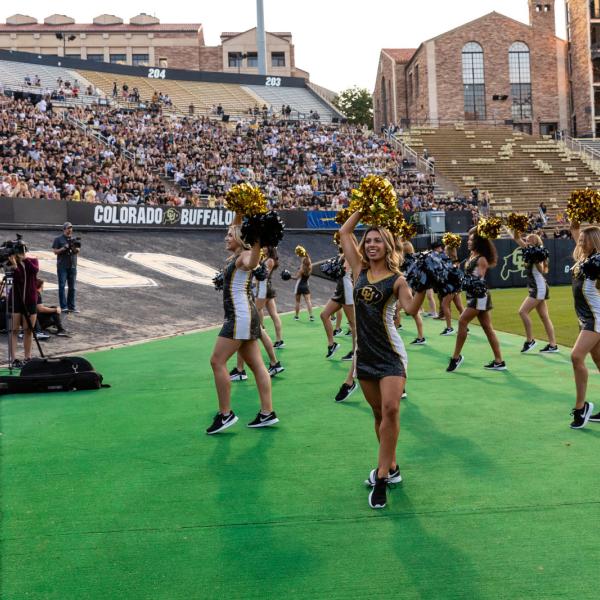 CU Cheer Team pepping up the crowd at Kickoff