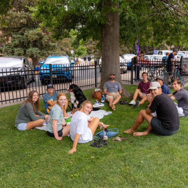 Students getting to know each other on Farrand Field