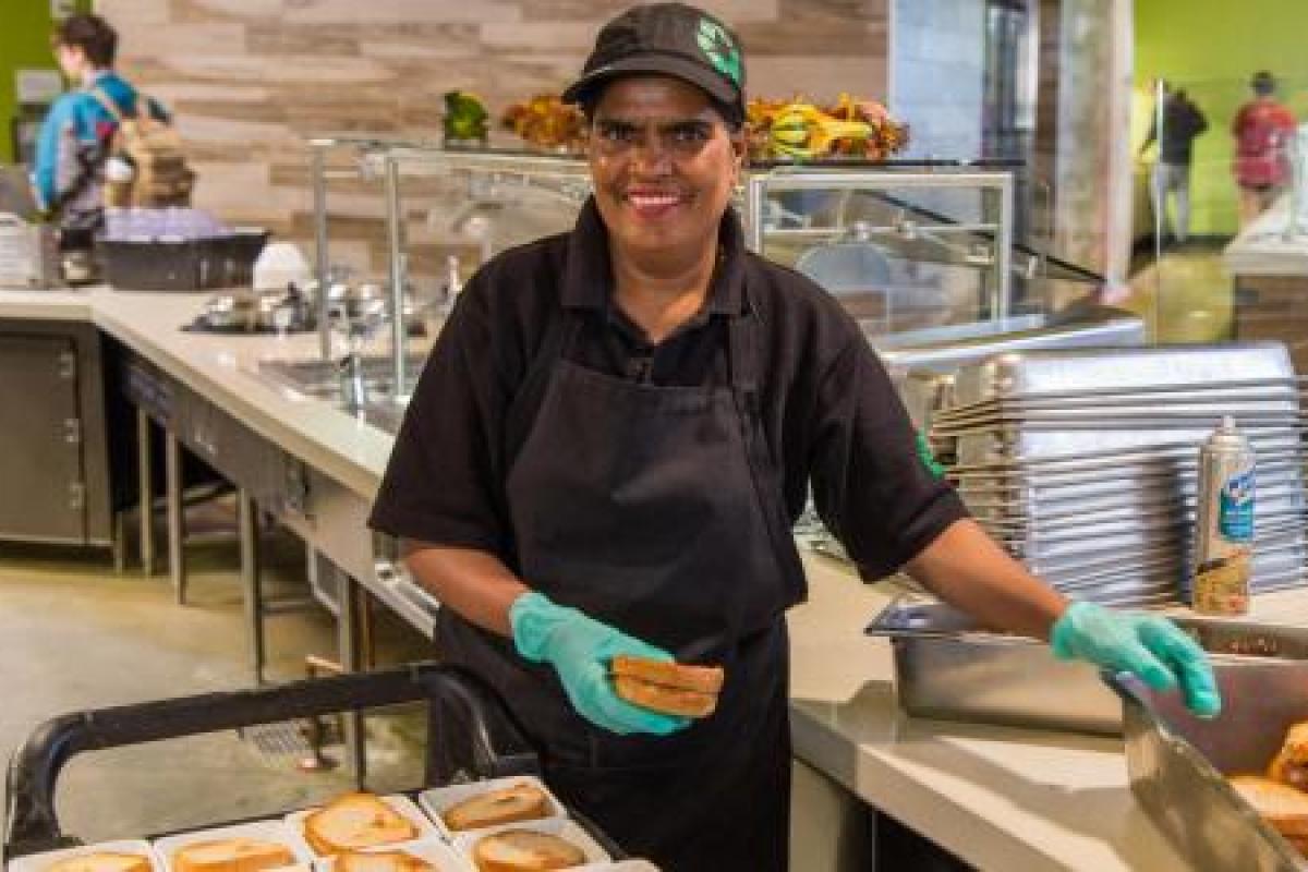 food service worker smiling