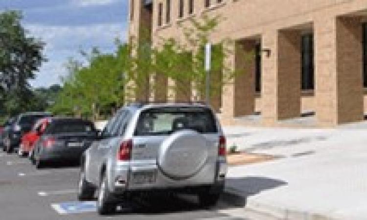 Cars parked on the CU Boulder campus.